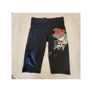 Miami Ink Women's Cropped Lounge Pants SZ Large Skull Rose Y2K